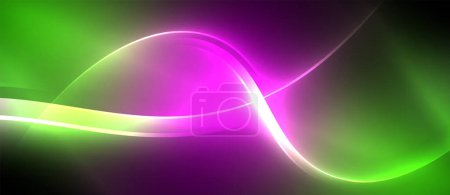Ilustración de Rayos de círculo brillantes de neón, líneas redondas de luz en la oscuridad, líneas de onda de neón estilo planeta. Diseño de concepto eléctrico energético para papel pintado, banner, fondo - Imagen libre de derechos