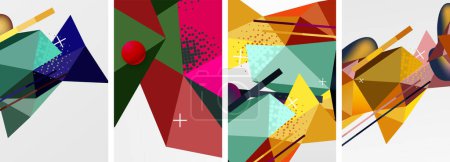 Elementos geométricos en conjunto de composición de póster abstracto. Ilustración vectorial para fondo de pantalla, Banner, Fondo, Tarjeta, Ilustración de libros, landing page