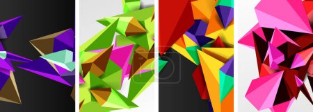 Foto de Conjunto de carteles geométricos triangulares de formas 3D de poli baja - Imagen libre de derechos