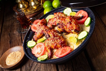 Téléchargez les photos : Couscous with fried chicken wings spicy - en image libre de droit