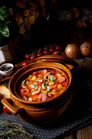Photo for Bean soup with vegetables and potatoes. - Royalty Free Image
