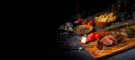 Photo for Beef steak with mixed pepper and herbs - Royalty Free Image