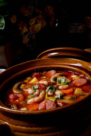 Photo for Bean soup with vegetables and potatoes. - Royalty Free Image