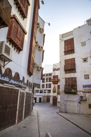 Foto de Saudi Jeddah 16 de febrero de 2019 Ciudad vieja en Jeddah Ciudad vieja en Jeddah Arabia Saudita conocida como Historical Jeddah. Street view en Jeddah Balad Arabia Saudita - Imagen libre de derechos