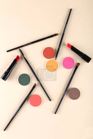Photo for Set of decorative cosmetics on light colorful background - Royalty Free Image