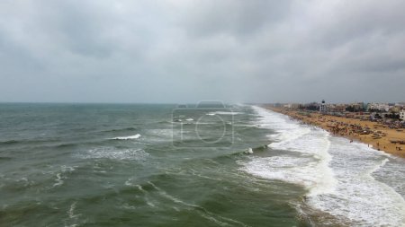 Photo for Aerial view of a crowded beach in India, Puri, Orissa. - Royalty Free Image