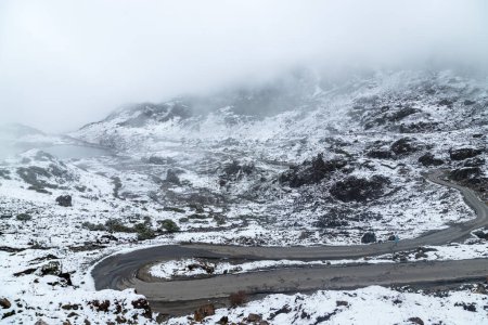 Tawang road to bumla pass in arunachal pradesh in India. Landscape and snow covered mountains of himalayas of arunachal pradesh.