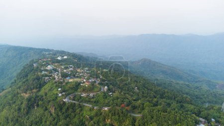 Aerial view of  beautiful lung nupa hills in mizoram.The green hills around the village of bualpui in mizoram India.
