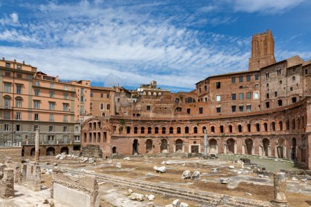 Photo for Rome, Italy - August 5, 2021: panoramic view at via dei Fori imperati with the antique rome with forum romanum ,the archaelogical sites and the forum of Augustus. - Royalty Free Image