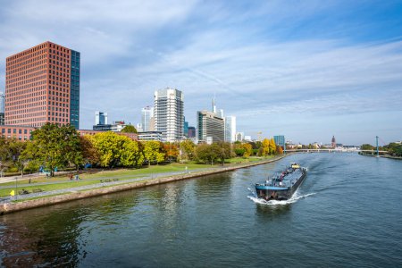 Photo for Frankfurt, Germany - October 21, 2009: freight ship on the river Main in Frankfurt. - Royalty Free Image