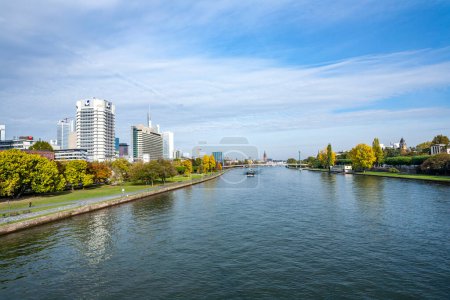 Photo for Frankfurt, Germany - October 21, 2009: freight ship on the river Main in Frankfurt. - Royalty Free Image
