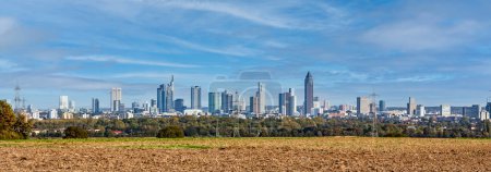 Photo for View to skyline of Frankfurt with plowed fields in foreground - Royalty Free Image