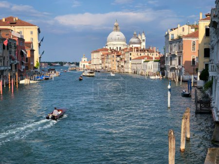 Photo for Venice, Italy - July 1, 2021: view to canale grande from bridge Academia in afternoon sun in Venice, Italy. - Royalty Free Image