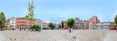 Photo for Venice, Italy - July 4, 2021: typical old historic square in San Polo, a quarter of Venice, Italy - Royalty Free Image