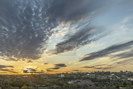 Photo for Scenic panoramic sunrise at a valley with very view villas in Lagoa, Portugal - Royalty Free Image