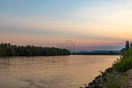 Photo for Scenic river Rhine landscape in sunset mood - Royalty Free Image
