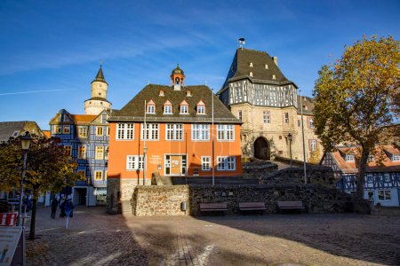 Photo for Idstein, Germany - Nov 11, 2020: scenic view to market square with half timbered houses in Idstein, Germany. - Royalty Free Image