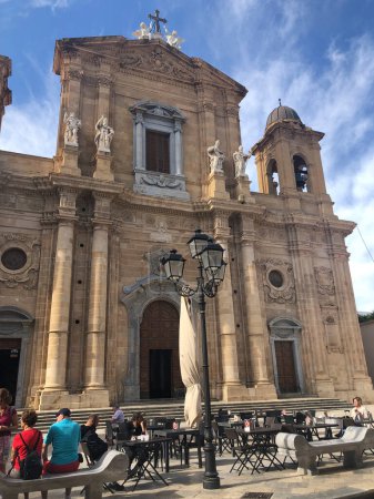 Photo for Marsala, Sicily, Italy - 13 March 2015: The main square of Marsala "Piazza della Repubblica" and The Cathedral of Marsala.It s very popular touristic place.Marsala, Sicily, Italy. - Royalty Free Image