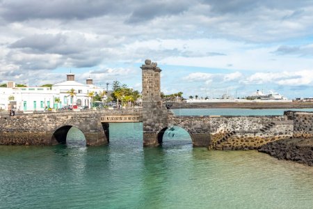 Photo for Historic draw bridge leading to San Gabriel Castle, Arrecife, capital city of Lanzarote, Canary Islands, Spain - Royalty Free Image