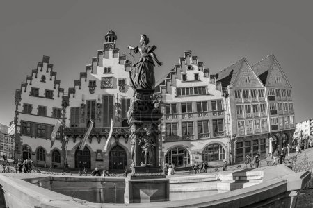 Photo for Frankfurt, Germany - February 8, 2023: Statue of Lady Justice (Justitia) in Frankfurt, Germany at the roemerberg. - Royalty Free Image