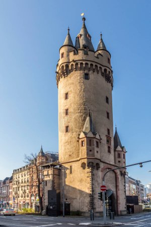 Photo for Frankfurt, Germany - February 28, 2015: Eschenheim Tower is the oldest and most unaltered building in the largely reconstructed new town of Frankfurt. - Royalty Free Image