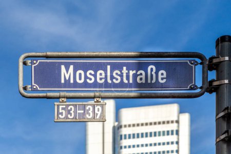 Photo for Old enamel street name sign Moselstrasse in english: street of river Mosel - in Frankfurt, Germany - Royalty Free Image