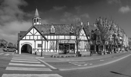 Photo for Solvang, California, USA - APRIL 22, 2019: old Main street in Solvang historic downtown, Santa Ynez Valley in Santa Barbara County. A Danish Village is a popular tourist attraction. - Royalty Free Image
