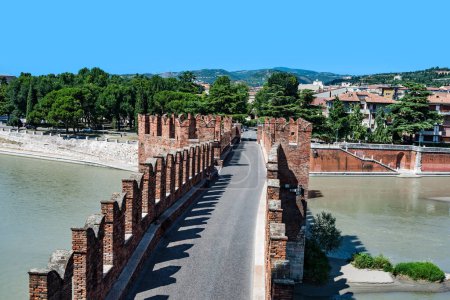 Photo for Old bridge in Verona crosses river Adige at castel  Castelvecchio - Royalty Free Image