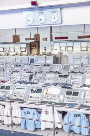 Photo for Orlando, USA - July 25, 2010: Apollo 1960s mission control equipment on display in Kennedy Space Center, USA - Royalty Free Image