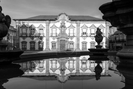 Photo for Braga City Hall Paos do Concelho und Pelican Fountain - Braga, Portugal - Royalty Free Image