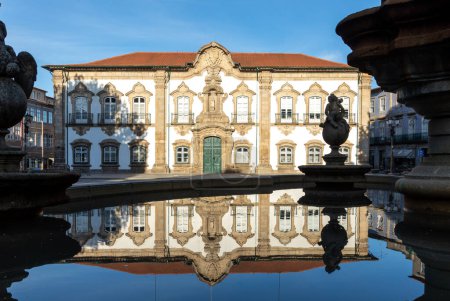 Photo for Braga City Hall Paos do Concelho and Pelican Fountain - Braga, Portugal - Royalty Free Image