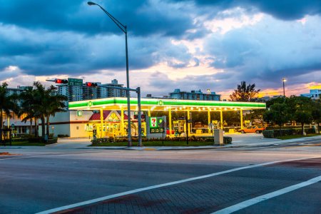 Photo for Miami, USA - July 30, 2010:  open petrol station by night in Miami, USA. - Royalty Free Image