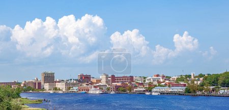 Photo for Panoramic view to the old harbor area of scenic Wilmington with old victorian houses, USA - Royalty Free Image