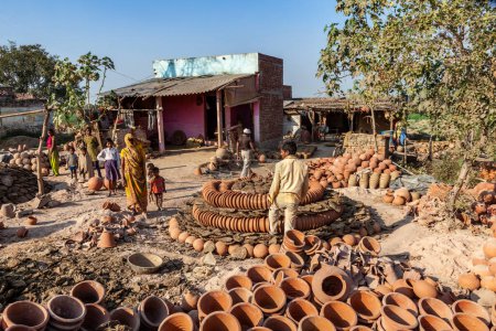 Photo for Fathepur Sikri, India - November 16, 2011: small pottery producing red ware in a small village near Fatehpur Sikri. - Royalty Free Image