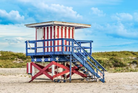 Photo for Miami, USA - August 20, 2014: life guard tower at South Beach, Miami, Florida, USA - Royalty Free Image