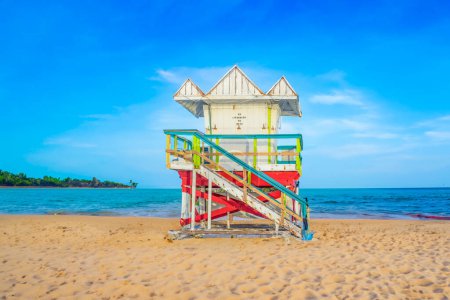 Photo for Scenic life guard tower at south beach in miami beach at ocean drive, miami, USA - Royalty Free Image