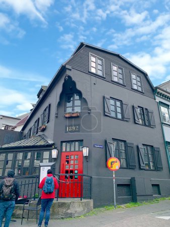 Photo for Reykjavik, Iceland - July 13, 2023: historic house from 1892 in the Dingholtsstraeti houses an italian restaurant nowadays. - Royalty Free Image