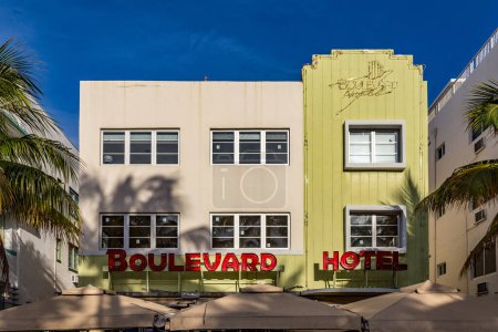 Photo for MIAMI, USA - AUG 20, 2014: The boulevard hotel located at Ocean Drive and built in the 1930's is a famous art deco hotel in South Beach in Miami, USA. - Royalty Free Image