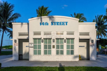Photo for Miami, USA - August 23, 2014: public restroom in the art deco district in South Beach, Miami, USA. - Royalty Free Image