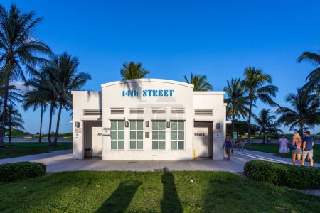 Photo for Miami, USA - August 23, 2014: public restroom in the art deco district in South Beach, Miami, USA. - Royalty Free Image