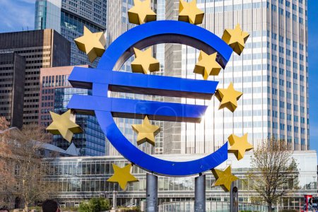Photo for Euro sign at European Central Bank headquarters in Frankfurt, Germany - Royalty Free Image