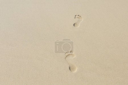Photo for Human footprint on sand summer tropical beach background with copyspace. - Royalty Free Image