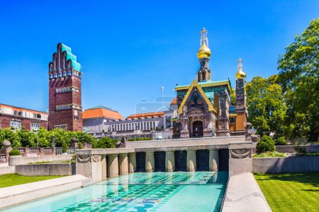 Photo for Darmstadt, Germany - July 18, 2014: Mathildenhoehe in Darmstadt - Jugendstil - art nouveau - Germany - five finger tower and russian chapel - Royalty Free Image