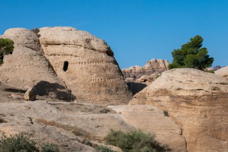 Foto de Famosas tumbas de piedra antigua en bab as-siq cerca de Petra en Jordania - Imagen libre de derechos