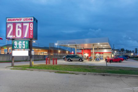 Photo for Galveston, USA - November 9, 2023: the petrol station is open all night and offers also food and beverages in Galveston, Texas, USA. - Royalty Free Image
