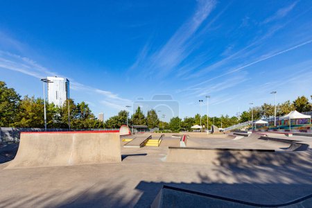Photo for Empty modern skate park in HOUSTON IN EARLY MORNING LIGHT - Royalty Free Image