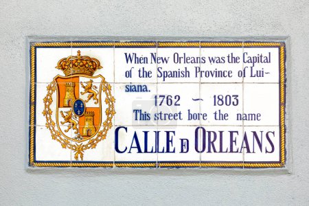 Photo for Old street name Calle de Orleans   painted on tiles in the French quarter in New Orleans, Louisiana, USA - Royalty Free Image
