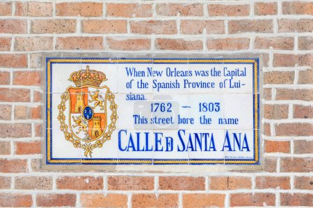 Photo for Old street name Calle de Santa Ana painted on tiles in the French quarter in New Orleans, Louisiana, USA - Royalty Free Image