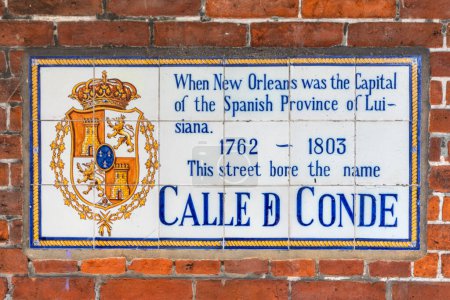 Photo for Old street name Calle de Condo painted on tiles in the French quarter in New Orleans, Louisiana, USA - Royalty Free Image