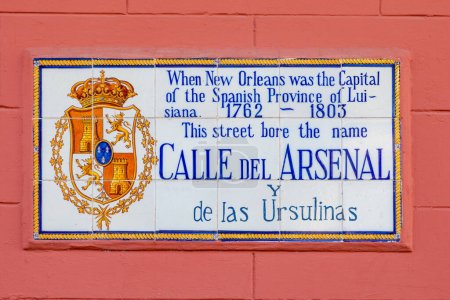 Photo for Old street name Calle del arsenal on tiles in the French quarter in New Orleans, Louisiana, USA - Royalty Free Image